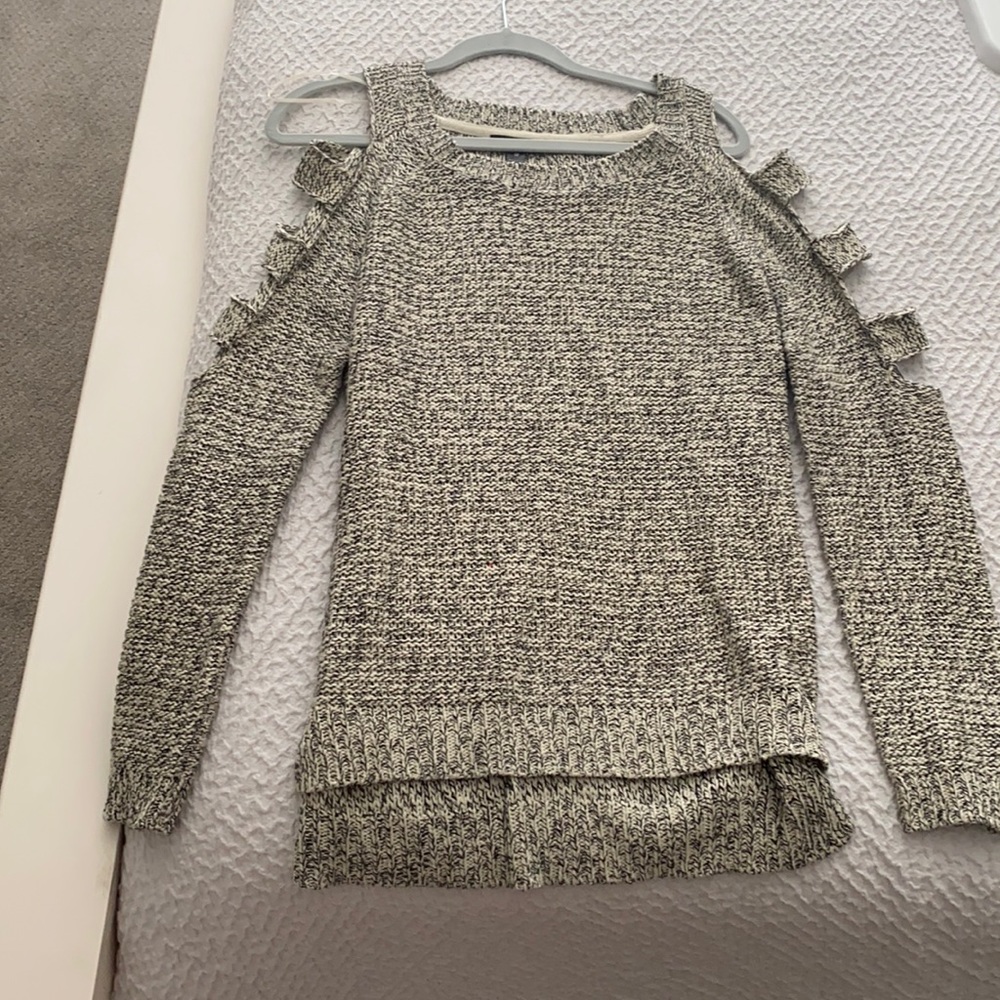 Aqua cold shoulder knit sweater